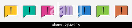 Markierungssymbol mit Ausrufezeichen. Kommunikation, der Dialog der Menschen. Flache Abbildung auf weißem, isoliertem Hintergrund. Bunte Sprechblasen Stock Vektor
