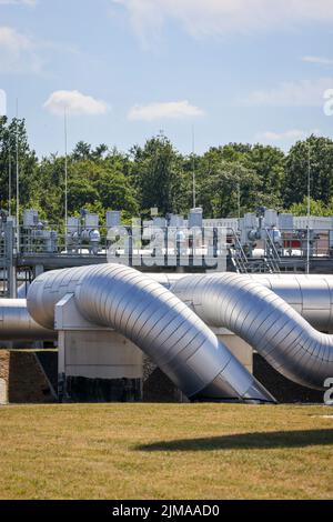 Werne, Nordrhein-Westfalen, Deutschland - Kompressorstadion und Pumpstation für Erdgas. Open Grid Europe, Werne Station. Der OGE-Kompressor s Stockfoto