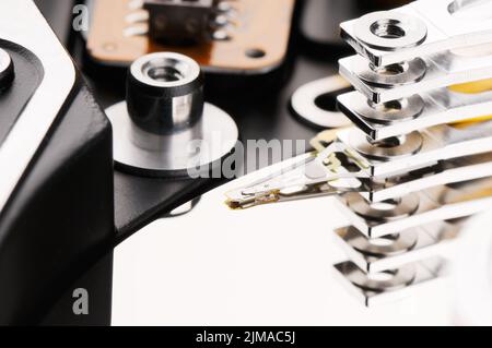 Auseinander Computer Festplatte Nahaufnahme Hintergrund Stockfoto