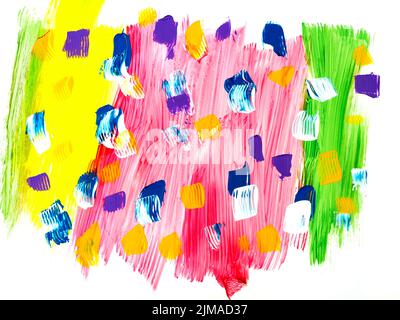 Mehrfarbige Kunstwerke, kreativer abstrakter, handgemalter Hintergrund, Pinselstruktur, Acrylmalerei auf Leinwand. Moderne Kunst. Zeitgenössische Kunst Stockfoto