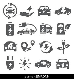 Symbole für Elektroautos auf weißem Hintergrund Stock Vektor