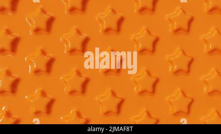 Gelber Hintergrund mit Prägesternen. Kunststoff-Extrusion 3D Darstellung rendern Stockfoto