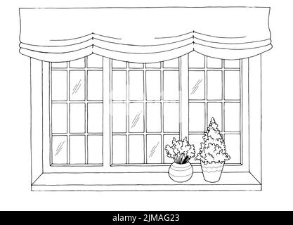 Grafik Fenster schwarz weiß Skizze innen Illustration Vektor Stock Vektor