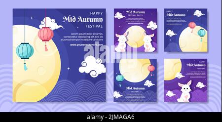 Mitte Herbst Social Media Post Template Flache Cartoon Hintergrund Vektor Illustration Stock Vektor