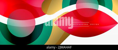 Abstrakter Hintergrund mit geometrischen Farbformen. Schöne minimalistische Kulisse mit runden Formen Kreise und Linien. Geometrisches Design. Vektorgrafiken Stock Vektor