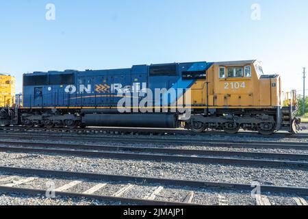 Englehart, Ontario / Kanada - August 5 2022: Ontario Northland Train Engine 2104 Stockfoto