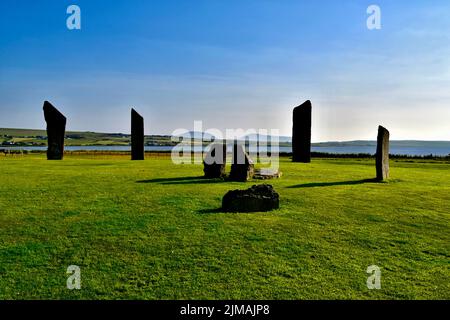 Die stehenden Steine von Stenness auf Orkney. Stockfoto