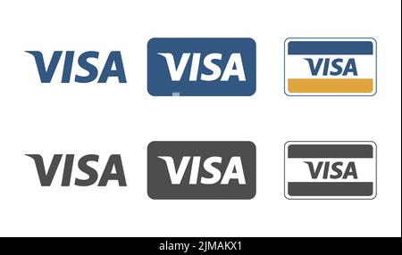 POLEN, BRESLAU - 22. JULI 2022: Sammlung von Ausweisen des INTERNATIONALEN Visa-Zahlungssystems. Vektorvarianten für Websites, Anwendungen und Applica Stock Vektor