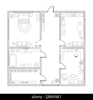 Abstrakter Plan von zwei-Zimmer-Wohnung, mit Küche, Bad, Schlafzimmer, Wohnzimmer. Vektorgrafik EPS8 Stock Vektor