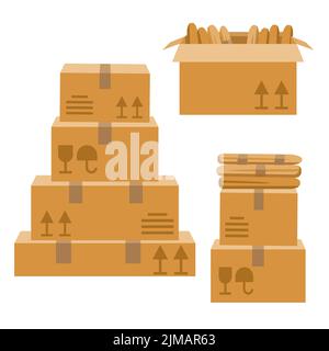 Vektorgrafik in einem flachen Stil. Stapel von Kartons isoliert auf weißem Hintergrund Stock Vektor