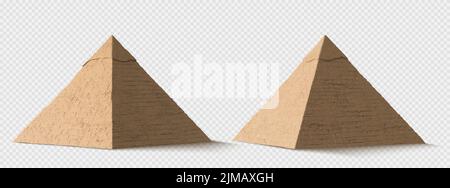 Ägyptische Pyramiden isoliert auf transparentem Hintergrund. Berühmte afrikanische Wahrzeichen, alte Architektur Gebäude in Gizeh. Ägyptisches pharaongrab in Kairo, Reiseziel. Realistische 3D-Vektor-Clip-Art Stock Vektor