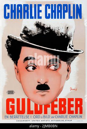 Charlie Chaplin. Guldfeber - der Goldrausch (United Artists, Remake 1940s). Schwedisches Filmplakat. Eric Rohman-Kunstwerk Stockfoto