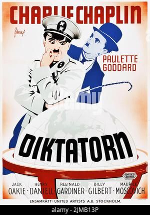 Charlie Chaplin Diktatorn - Der Große Diktator (Vereinigte Künstler, 1945). Erstes schwedisches Filmplakat nach dem Krieg. Eric Rohman Kunstwerk Stockfoto