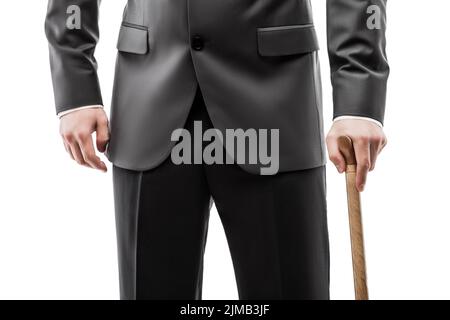 Geschäftsmann in schwarzem Anzug mit Gehstock Stockfoto