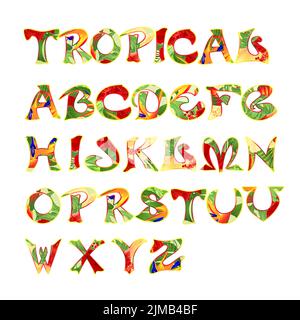 Stilisierte kalligrafische Schrift und Alphabet tropischen Muster vintage Vektor Illustration editierbare Handzeichnung Stock Vektor