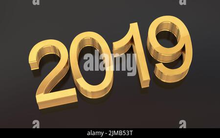 3D Golden 2019 auf schwarz Stockfoto