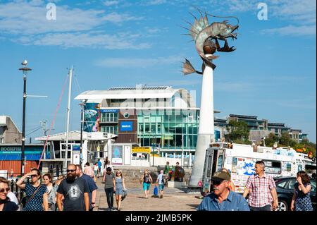 Das National Marine Aquarium an einem geschäftigen Sommertag, Plymouth, Großbritannien Stockfoto