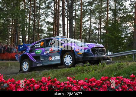 4. August 2022, jyvaskyla, mittelfinnland, Finnland: Secto Rally Finnland ist der finnische Lauf der FIA-Rallye-Weltmeisterschaft. Die schnellste Rallye in der Meisterschaft und die, die die Fahrer gewinnen wollen.die Secto Rallye Finnland findet vom 4. Bis 7. August 2022 in der Stadt Jyvaskyla in Mittelfinnland statt. Erster Tag der Meisterschaft. Die erste Etappe am Donnerstagabend, 4.. August. Rennwagen mit der Nummer 68, steuerbar durch Jari Huttunen (FIN) und Mikko Lukka (Bild: © Marina Takimoto/ZUMA Press Wire) Stockfoto