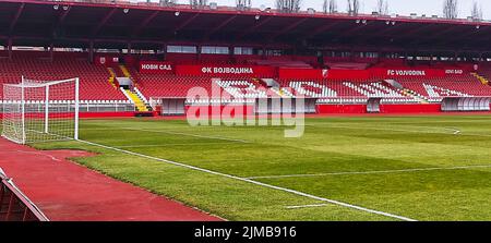 Blick auf ein Fußballstadion in Serbien Stockfoto