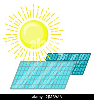 Solarkraftwerk. Eco Green Energy Konzept. Vektorlinien-Grafik Stock Vektor