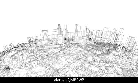 Stadt auf einem kleinen Planeten. Vektorrendering von 3D Stock Vektor