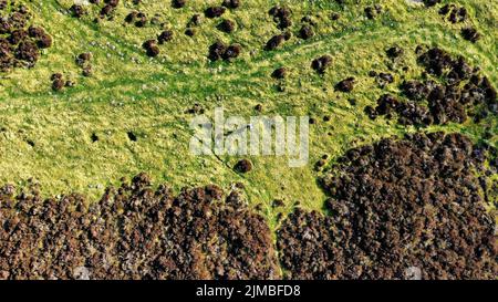 Eine Luftaufnahme von Stanton Moore bei Tageslicht im Derbyshire Peak District, England Stockfoto