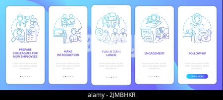 Entwicklung des Anpassungsprozesses Blue Gradient Onboarding mobile App Bildschirm Stock Vektor