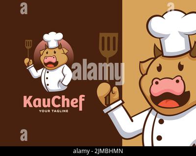 Ein Kochkuhcharakter und ein Maskottchen-Logo für Sportmannschaften, Unternehmen und Organisationen Stock Vektor