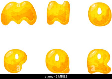 Honigsüße Schrift. Flüssiger Honig Cartoon Alphabet, Gelbe Wabenvektor Schriftart. Stock Vektor