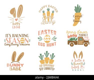Ostern Zitate gesetzt. Vektor-Illustration von einfachen flachen Stil Ostern Abzeichen Designs isoliert auf weißem Hintergrund. Urlaubssammlung Stock Vektor