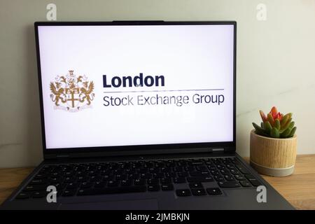 KONSKIE, POLEN - 04. August 2022: Logo der London Stock Exchange Group auf dem Laptop-Bildschirm Stockfoto