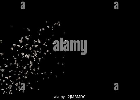 Split Schutt aus Stein auf schwarzem Hintergrund zu explodieren. Stockfoto