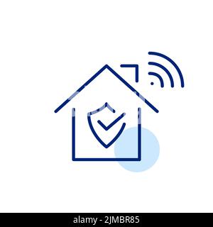 Sicheres WLAN im Haushalt. Pixel-perfektes, bearbeitbares Strichliniensymbol Stock Vektor