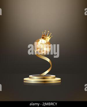 Gewinner Award Champion realistische goldene Trophäe und Kronenvorlage Stock Vektor