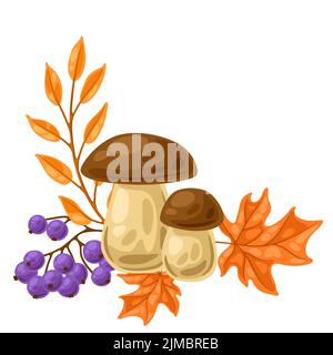 Hintergrund mit Herbstpflanzen. Ernte Illustration von Pilzen und Blättern. Stock Vektor