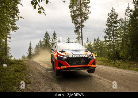21 SUNINEN Teemu (FIN), MARKKULA Mikko (FIN), Toksport WRT, Skoda Fabia Evo, Aktion während der Rallye Finnland 2022, 8. Runde der WRC World Rally Car Championship 2022, vom 4. Bis 7. August 2022 in Jyvaskyla, Finnland - Foto: Nikos Katikis/DPPI/LiveMedia Stockfoto