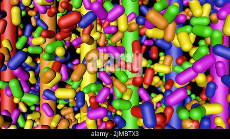 Rainbow Color Capsules, 3D Rendering on Black Stockfoto