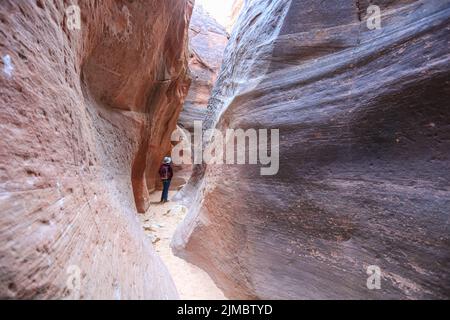 Red Hollow Slot ist in der Nähe von Orderville, Utah - kurz, aber süß. Stockfoto