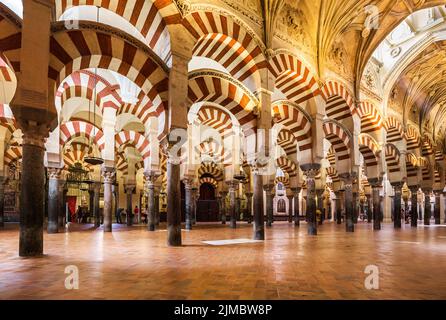 Säulenhalle in der Moschee-Kathedrale von Córdoba. Stockfoto