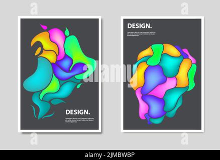 Zwei Banner mit abstrakten geometrischen Formen vor grauem Hintergrund Stock Vektor