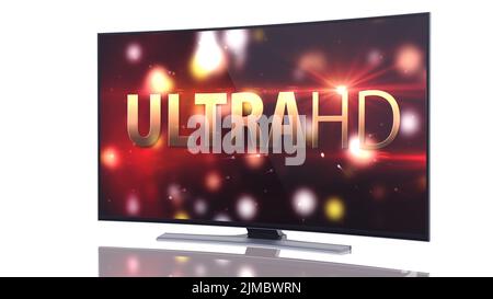 UltraHD Smart TV mit geschwungenem Bildschirm in Weiß Stockfoto