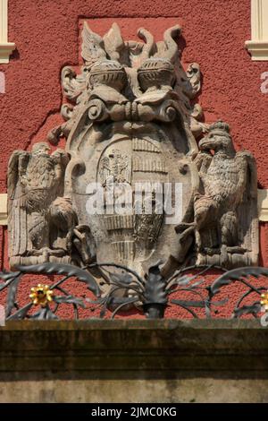 Wappen auf Schloss Muskau in Bad Muskau, Prinz-Pueckler-Park, Sachsen, Deutschland Stockfoto