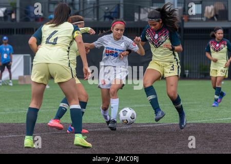 Detroit, Michigan - die Frauen-Teams der Vereinigten Staaten und Mexiko treffen sich in der Special Olympics Unified Cup Fußball-Turnier (Fußball). Die Unifi Stockfoto