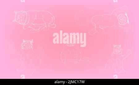 Skizze Zeichnung von verschiedenen Action-Element nette Katze. vektor-Illustration EPS10 Stock Vektor