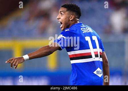 Genua, Italien. 05. August 2022. Abdelhamid sabiri von UC Sampdoria reagiert während des Fußballspiels von Coppa Italia zwischen UC Sampdoria und Reggina. Kredit: Nicolò Campo/Alamy Live Nachrichten Stockfoto