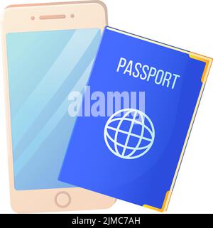 Smartphone mit Pasport. Online-Buchungskonzept. Vektordarstellung auf weißem Hintergrund isoliert. Stock Vektor