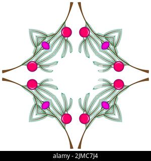 Kaleidoskop der Illustration - Neujahr, weihnachten, Feiertage. Auf dem Bild befindet sich ein Tannenzweig, der mit buntem Glas verziert ist Stockfoto