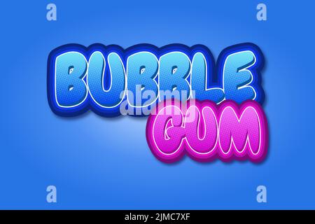 Editierbare Texteffekte Bubble Gum , Wörter und Schriftart können geändert werden Stock Vektor