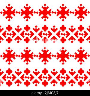 Gesticktes ukrainisches Ornament auf weißem Hintergrund. Ukrainische Stickerei. Geometrische Muster auf weißem Hintergrund Stock Vektor