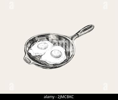 Eierfritte. Ei. Frühstück handgezeichnete Skizze Vektor Illustration Guten Morgen. Stock Vektor